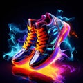 Futuristic Fashion Sneakers on Vivid Abstract Background
