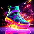 Futuristic Fashion Sneakers on Vivid Abstract Background