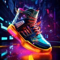 Futuristic Fashion Sneakers on Vivid Abstract Background