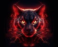 Futuristic feline beast on a dark red background