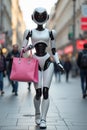 Futuristic female android walking in shopping mall Royalty Free Stock Photo