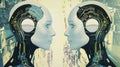 Futuristic Female Androids Facing Each Other in Symmetry Royalty Free Stock Photo