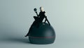 Futuristic Female Assassin Character in Pure Black Bodysuit with Alien Geo Sphere AI Super Computer Droid Royalty Free Stock Photo