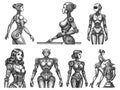 Futuristic Female Robots set raster collection Royalty Free Stock Photo