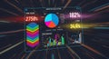 Futuristic financial dashboard displaying portfolio allocation, risk score, and performance metrics Royalty Free Stock Photo