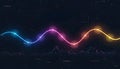 Futuristic Financial Data Visualization: Vibrant Wavy Timeline and Glowing Candlestick Chart on a Dark Digital Background Royalty Free Stock Photo