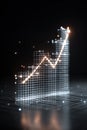 Financial Growth Visualization. Digital Bar Graph and Line Chart with Glowing Orange and White Points on a Grid Surface, Royalty Free Stock Photo
