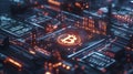 Futuristic financial hub revolutionizing blockchain technology in a high-tech environment
