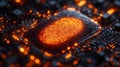 Futuristic fingerprint on circuit board - generative ai