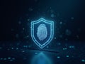Digital Shield With Fingerprint Scan Floating Over Binary Code Online Security Background