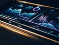 Futuristic Fintech Dashboard Interface Macro. Royalty Free Stock Photo