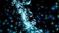 Futuristic flight in outer space through the stars and air bubbles. Satellite imagery. 3D. 4k.  black background Royalty Free Stock Photo