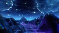 Futuristic flight through trippy landscape background. High quality VJ