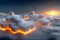 Futuristic Floating Cubes Above Clouds at Sunset Generative AI Royalty Free Stock Photo