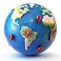 Floating digital globe with glowing map pins