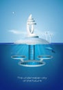 Futuristic floating eco friendly underwater city. Vector iilustration