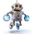 Floating glowing robot with rotating gears