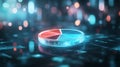 Futuristic floating pie chart rotating smoothly, each segment glowing holographically with a blurred sci-fi backdrop Royalty Free Stock Photo