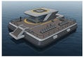 Futuristic floating platform on water, featuring a helipad on an upper structure with Royalty Free Stock Photo