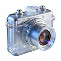 Floating transparent camera with glowing lenses Royalty Free Stock Photo