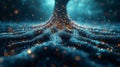 A futuristic flow chart with roots and branches symbolizing the intricate and interconnected structure of corporate fund