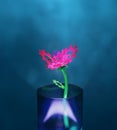 Futuristic flower made of glass bolts and gears 3D-rendering