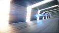 Futuristic flying car fast driving in sci fi tunnel, coridor. Concept of future. 3d rendering. Royalty Free Stock Photo