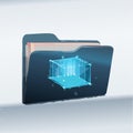Futuristic Folder with Holographic Data Cube Royalty Free Stock Photo
