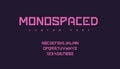 Futuristic font. Minimalist monospace geometric pink typeface with uppercase text symbols and numbers for logo, emblem