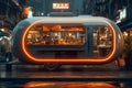 a futuristic food truck concept, equipped with advanced technology and innovative cooking methods