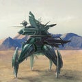 Futuristic four leg robot on lost post apocalyptic planet concept art