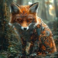 Futuristic fox with cybernetic features in forest