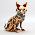 Futuristic Fox 3d Printed Animal In Gold Steel - Digital Art