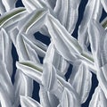 Futuristic Fragmentation: Knitted Silver Banana Leaves On Dark Background