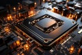 Futuristic future motherboard design with CPU socket, microchips, microprocessors, integrated circuits and connectors for Royalty Free Stock Photo