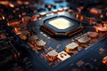 Futuristic future motherboard design with CPU socket, microchips, microprocessors, integrated circuits and connectors for Royalty Free Stock Photo