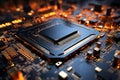 Futuristic future motherboard design with CPU socket, microchips, microprocessors, integrated circuits and connectors for Royalty Free Stock Photo