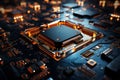 Futuristic future motherboard design with CPU socket, microchips, microprocessors, integrated circuits and connectors for Royalty Free Stock Photo