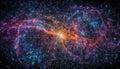 Futuristic galaxy explodes in multi colored chaos, illuminating star field backdrop generated by AI