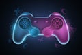 Futuristic game pad for video games. Vector joystick with neon glow for game console. Abstract geometric symbols. Computer games