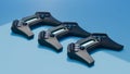 Futuristic gamepads arranged on a blue surface Royalty Free Stock Photo