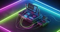 Futuristic gaming PC setup with neon lights and RGB Royalty Free Stock Photo