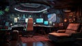 Futuristic gaming room with a lot of gadgets.