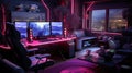 Futuristic gaming room with a lot of gadgets.