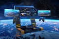 Futuristic Gaming Setup with Immersive Earth View