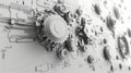 Futuristic Generative AI Digital Technology Concept with Abstract Gray Gears and Tech Elements on White Background Generative AI