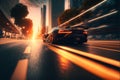 Futuristic generic concept sport car speeding on the city road, generative ai Royalty Free Stock Photo