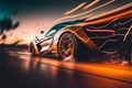 Futuristic generic concept sport car speeding on the city road, generative ai Royalty Free Stock Photo