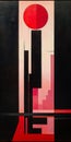 Futuristic Geometric Abstraction: Black And Red Building Painting