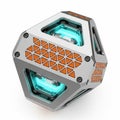 Futuristic Geometric Device with Glowing Cyan Lights and Orange Triangle Patterns technology Royalty Free Stock Photo